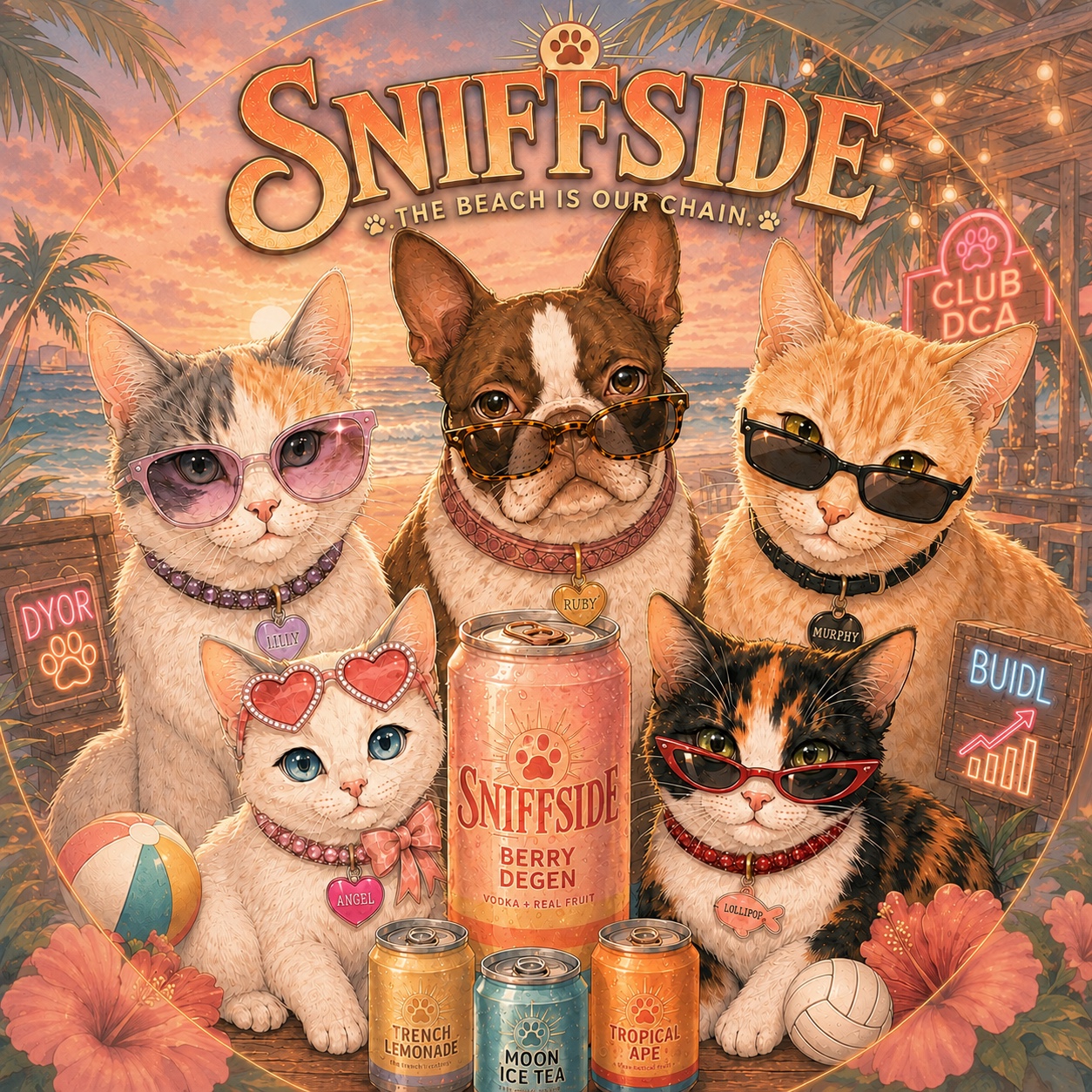 Sniffside anime pet family at the beach club